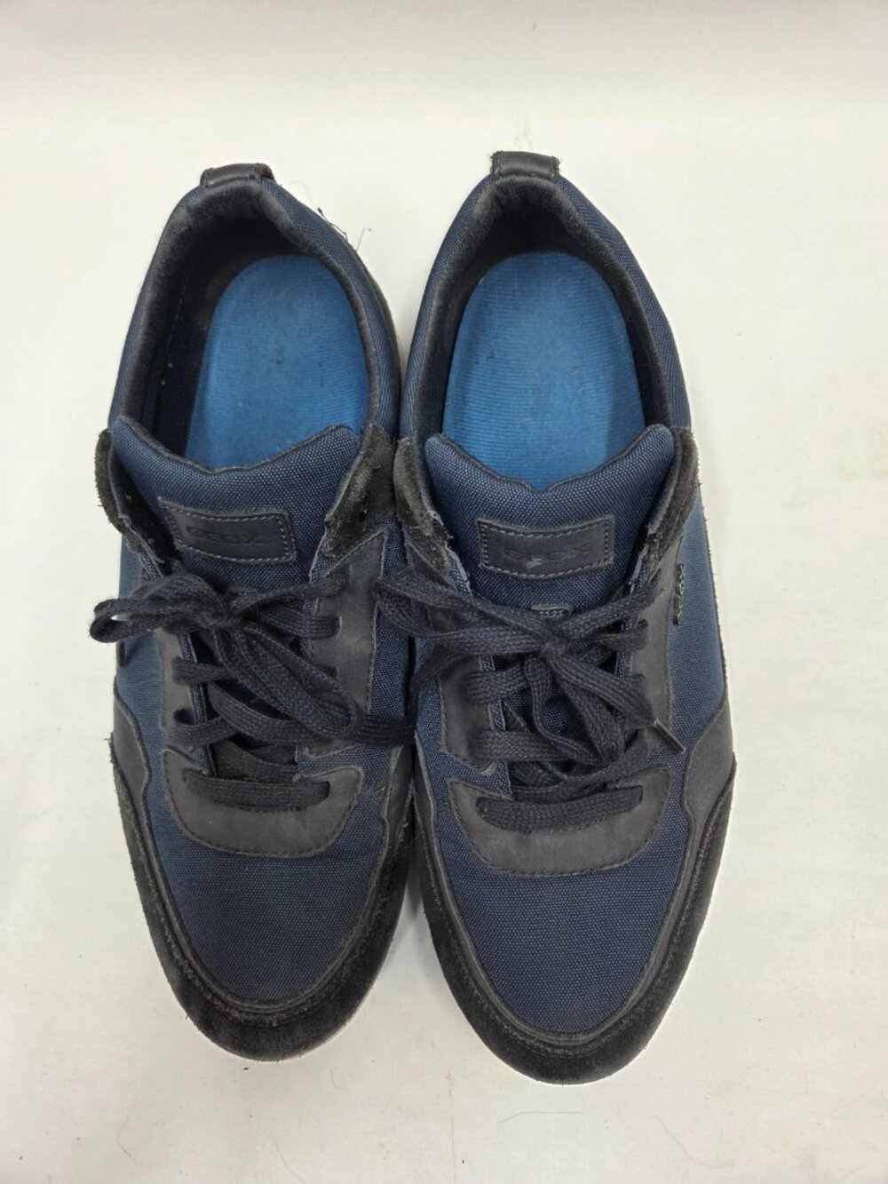 Mens US 10 Sneakers Geox Respira Blue Black Lace-up Walking Shoes Suede